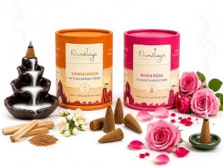 Nirmalaya Premium Bambooless Sandalwood & Rose Backflow Incense Dhoop Cones | Pack of 2 (120 Cones) | Made from Sacred Temple Flowers | Charcoal Free | 25 Min Burn Time