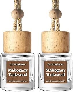C Classy Car Air Freshener Hanging 2 Pack, Mahogany Teakwood Essential Oil Diffuser, Cute Glass Bottle, Long-Lasting Fragrance Car Accessories for Women & Men, Made in USA
