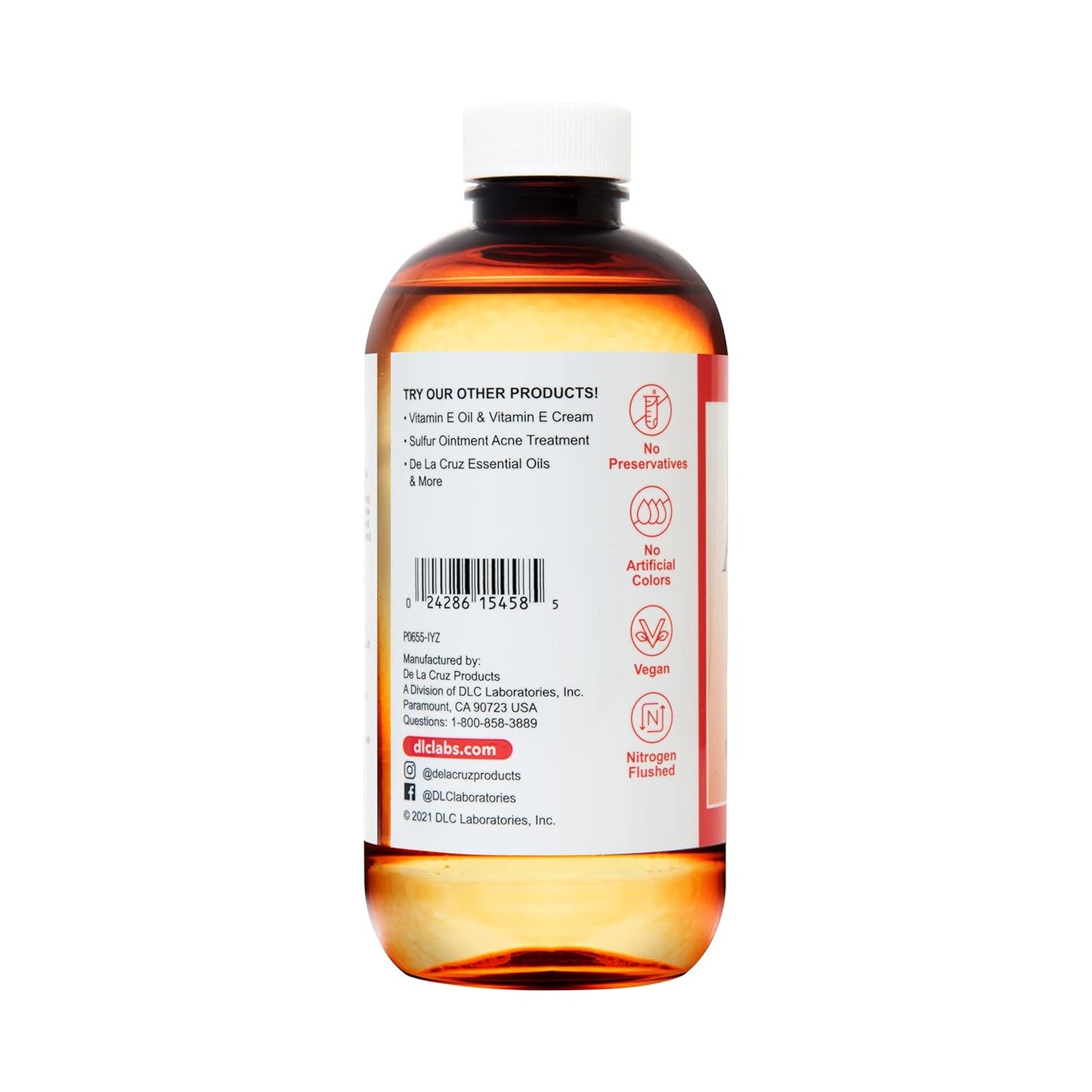 De La Cruz Sweet Almond Oil - Expeller Pressed Almond Oil for Skin and Hair 8 FL. OZ. (236 mL)