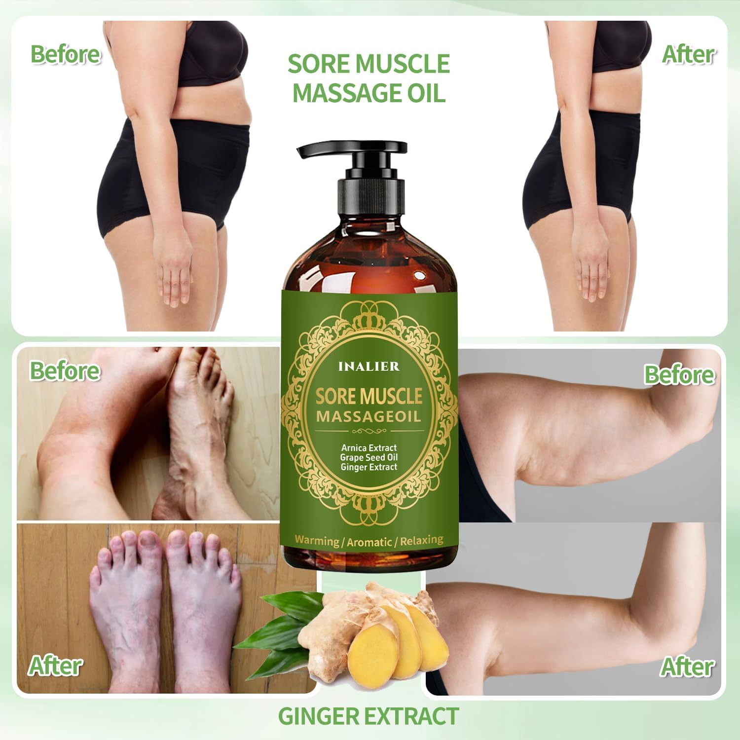 Fathers Day Gift,Gifts for Men,Massage Oil for Massage Therapy,3 Pack Cellulite Massage Oil,Sore Muscle Arnica Oil & Lavender Massage Body Oil with Massage Ball & Thumb Saver Tool,Gifts for Women