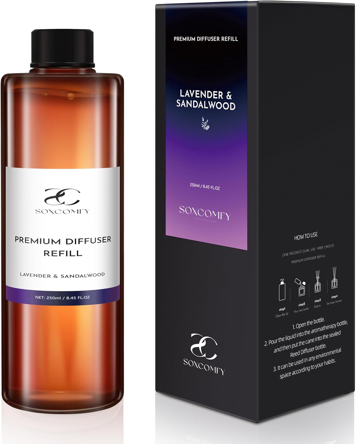 Diffuser Oil Refill, 250ml / 8.45 fl oz, Lavender & Sandalwood - Reed & Aromatherapy Diffuser Oil, Long-Lasting Home Fragrance, Sweet Orange & Cedarwood Notes