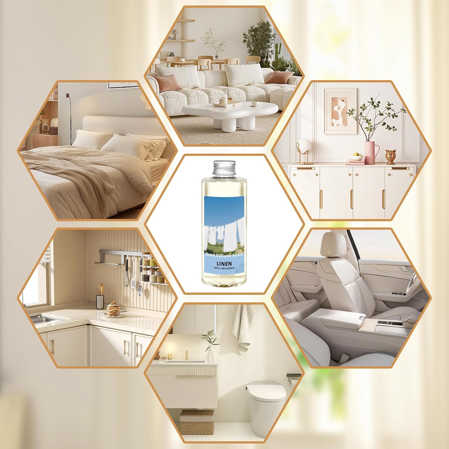 STRN Reed Diffuser Refill, Linen Scent Diffuser 200ml (6.8 fl.oz), Room Fresheners for Home, Long-Lasting Fragrance for Living Room, Bedroom, Office