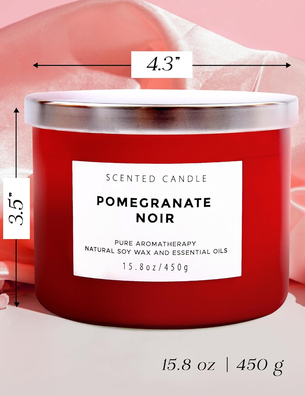 Pomegranate Noir Scented Soy Candle - Large 3-Wick Aromatherapy Candle for Home, 15.8oz - Sweet Fruity Vanilla Stress Relief Candle - Luxury Gift for Women & Men