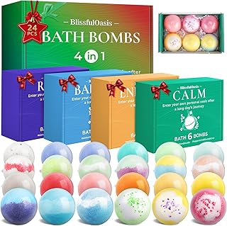 BlissfulOasis Bath Bombs Set, 24 Pcs Shower Bombs with 6 Refreshing Scents, Perfect for Moisturizing & Relaxing, Ideal for Birthday, Mother's Day, Valentine's Day Present Giving, Presents for Women