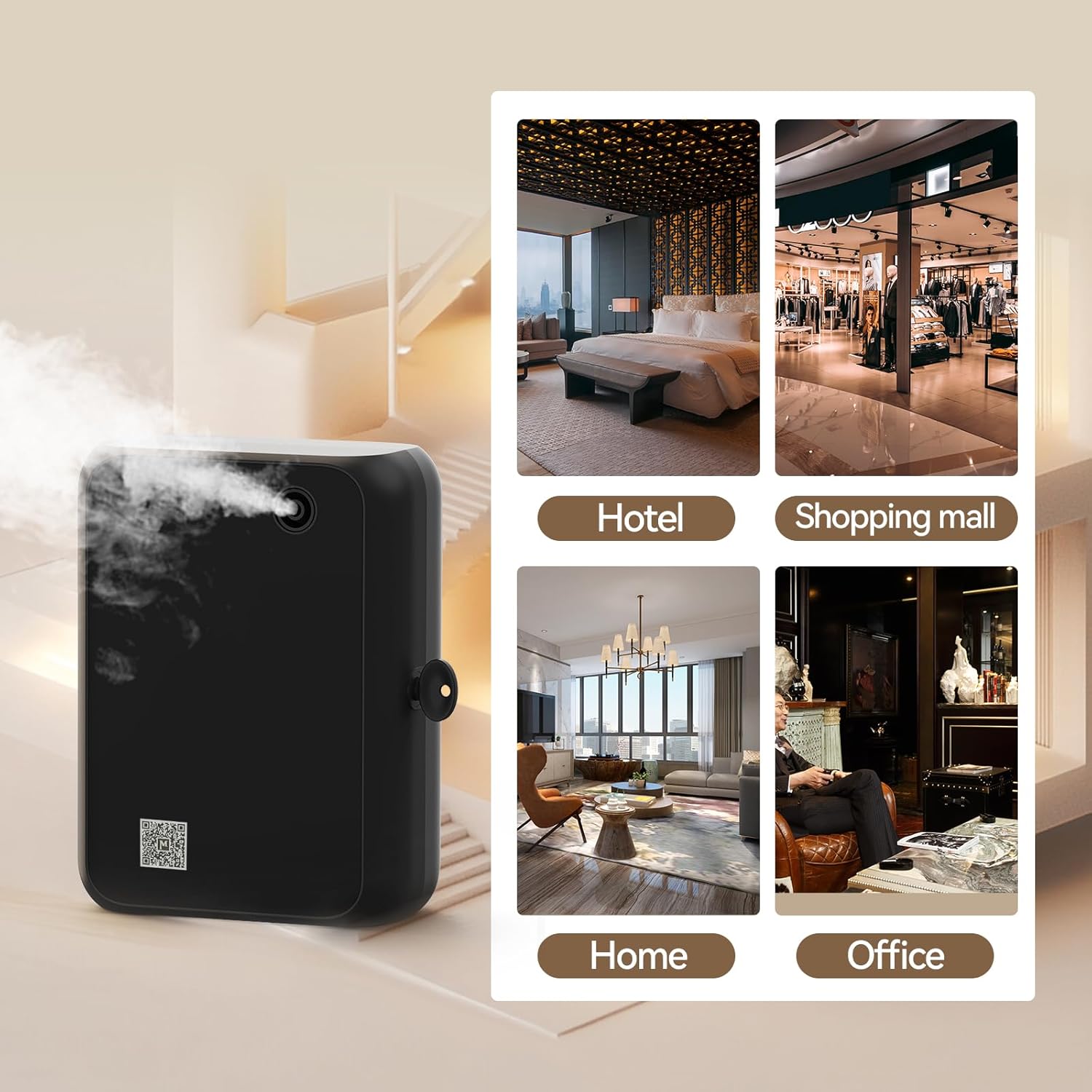 Smart Essential Oil Diffuser with Bluetooth,Waterless Scent Machine for Home,Office,Hotel,and Large Room – Timer Function & Quiet Operation,Black