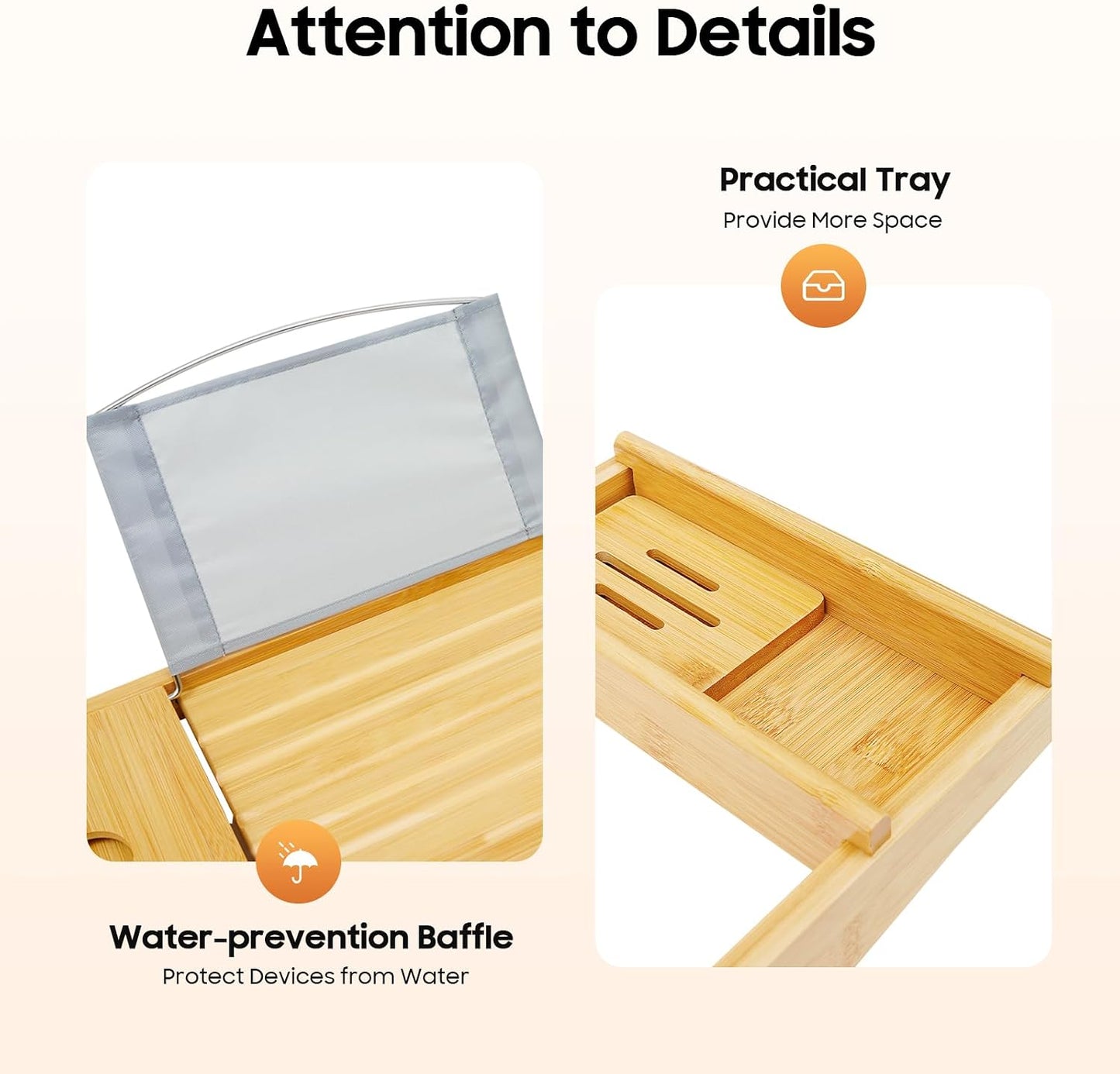 Bamboo Bath Tray, Table Bathroom Tub Shelf Bath Desk Movable Pad Tablet Holder Over Tub Shelf Length Adjustable Natural Wood Bath Tub Organizer Placed Book Smartphone