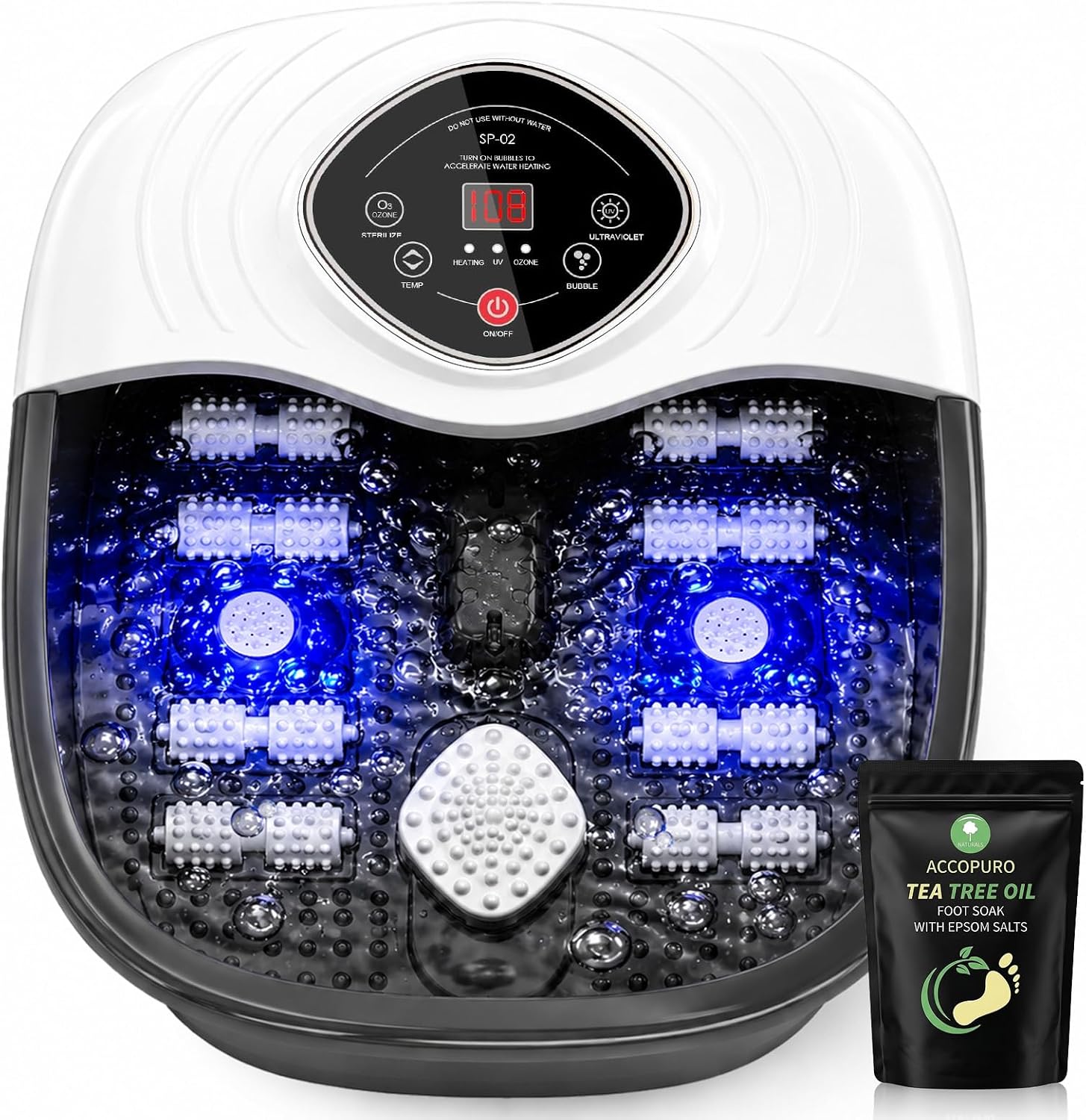 Foot Spa Bath Massager with Heat, UV Ozone & Oxygen Bubbles, Shiatsu Rollers Epsom Salt Temperature Control, Relieves Stress and Feet Pain - Home Pedicure Soaking Tub Gift for Women/Men