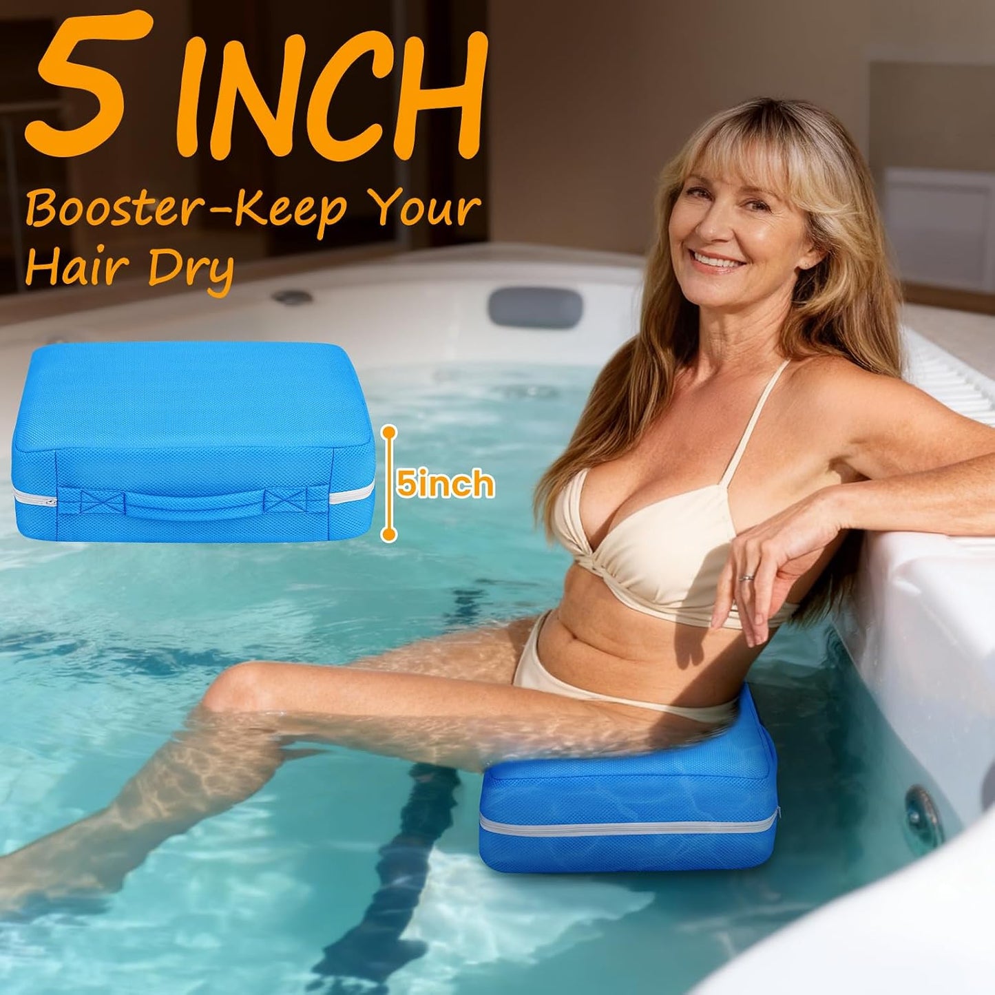 Hot Tub Booster Seat for Adults,Weighted Spa Seat Cushion Raises Seating Height 5 Inch，Non Floating Hot Tub Cushion with Washable Cover for Intex Coleman SaluSpa Spa,Navy Blue