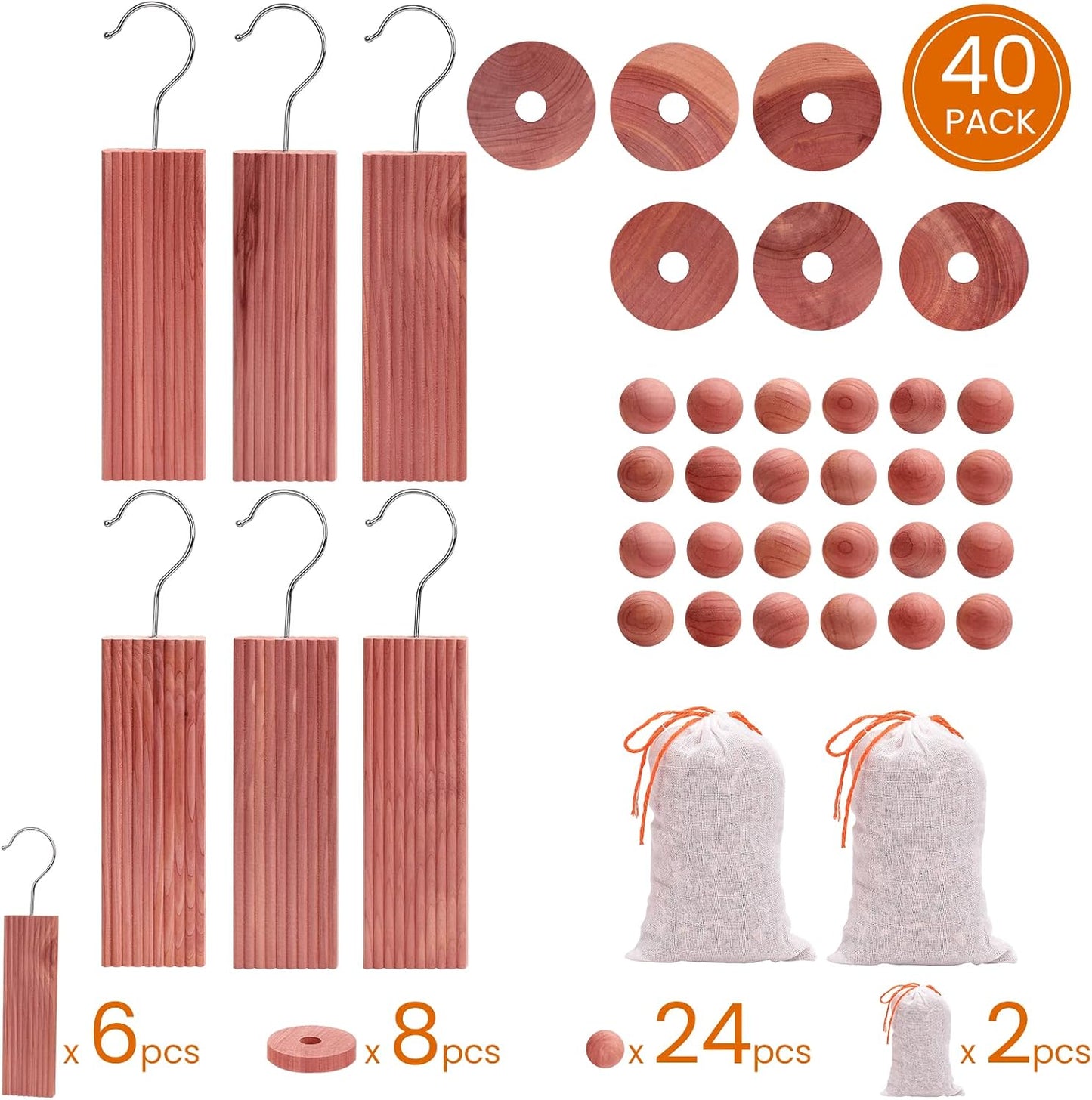 Homode Cedar Blocks for Clothes Storage, Cedar Wood Chips and Balls for Closets and Drawers, Fresh Scented Sachets, 40 Pack