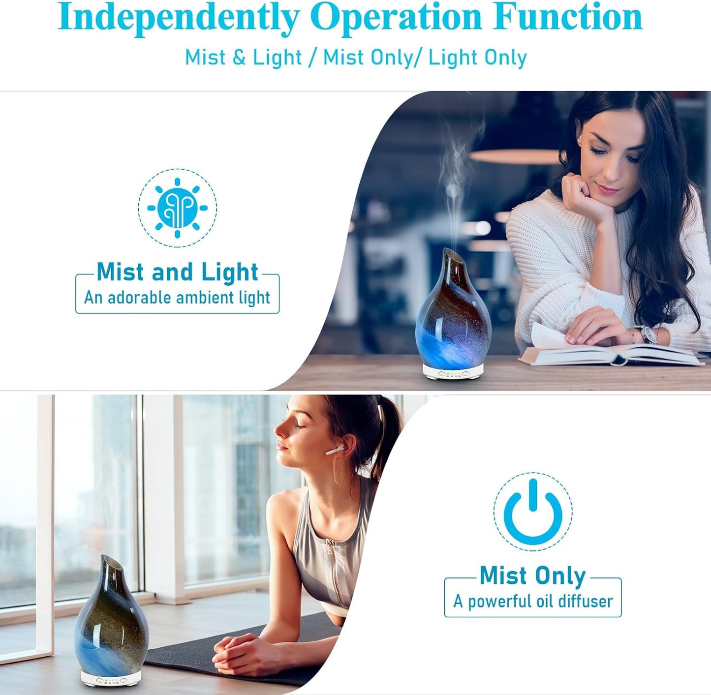 Essential Oil Diffuser 150ML Glass Aromatherapy Diffuser with 4 Timer Settings & 7 Color Changing Lights, Auto Shut-Off, Ultra Quiet Oil Diffuser for Home, Office, Yoga, Spa