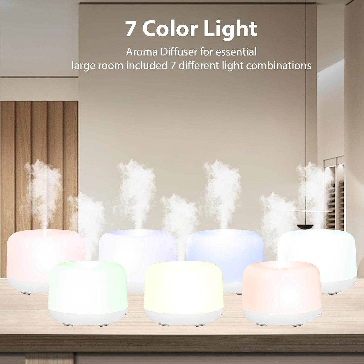 500ml Smart Ultrasonic Essential Oil Diffuser & Humidifier – Cool Mist, Auto Humidity Sensor, 7-Color LED Night Light, Remote Control, for Bedroom, Office
