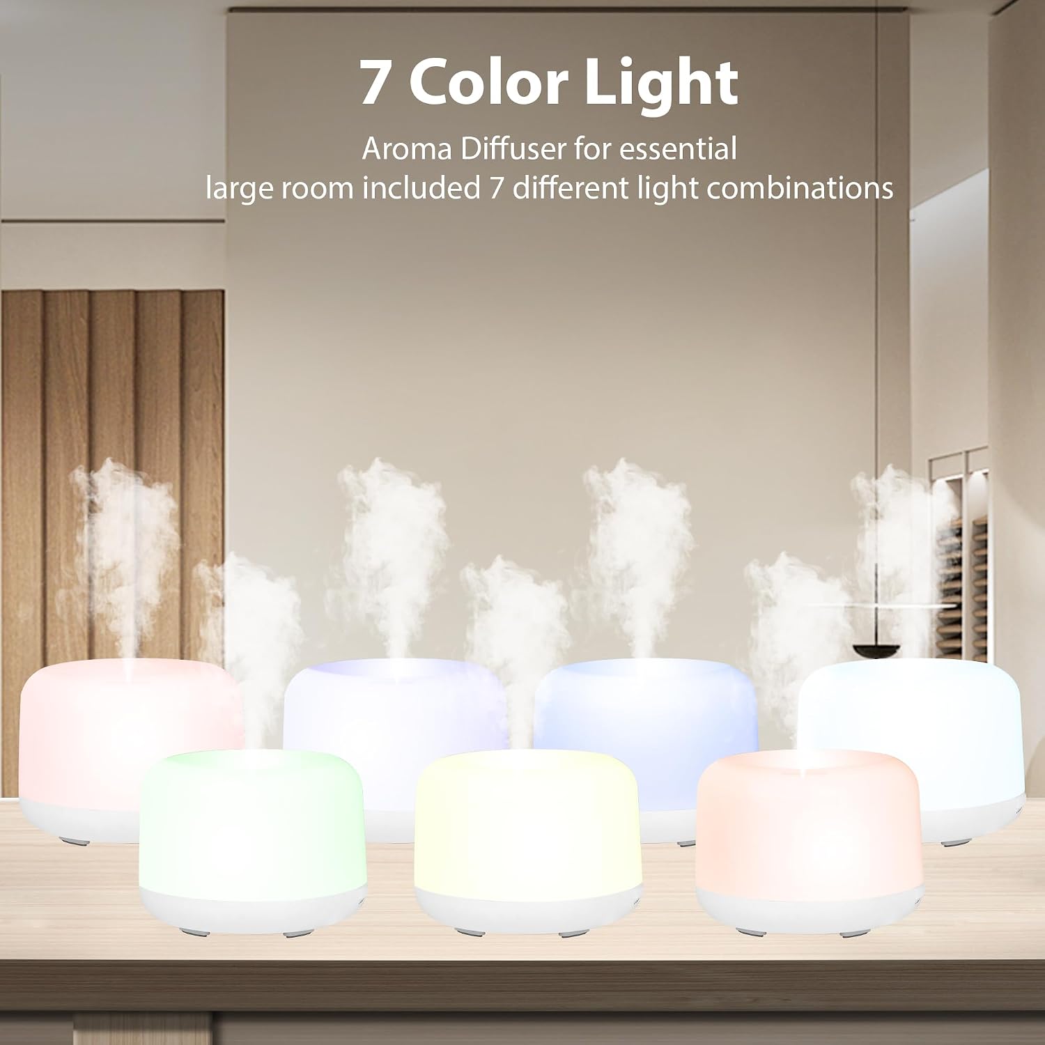 500ml Smart Ultrasonic Essential Oil Diffuser & Humidifier – Cool Mist, Auto Humidity Sensor, 7-Color LED Night Light, Remote Control, for Bedroom, Office