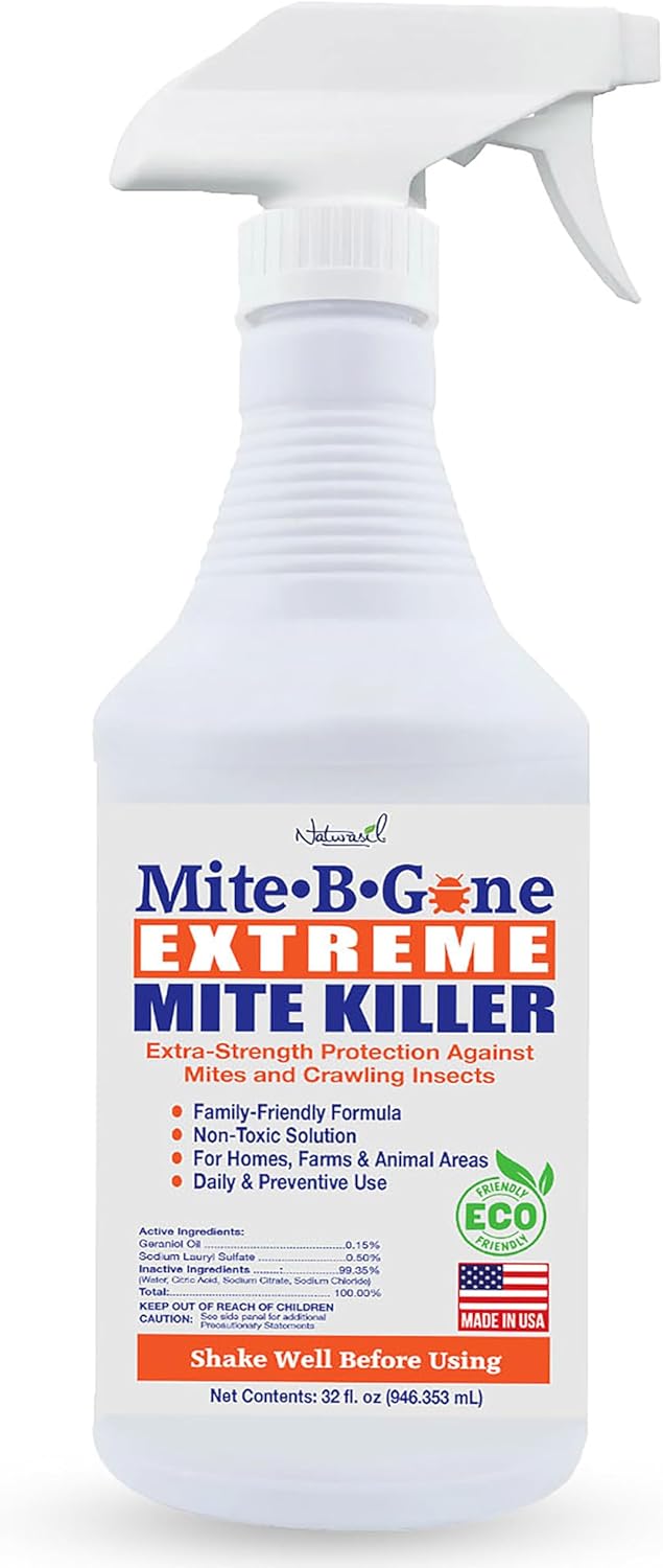 Mite-B-Gone Extreme Mite Killer Spray, 32 oz – Extra-Strength Surface Treatment for Bedding, Furniture, Carpets, Home & Pet Use – Plant-Based, Made in USA