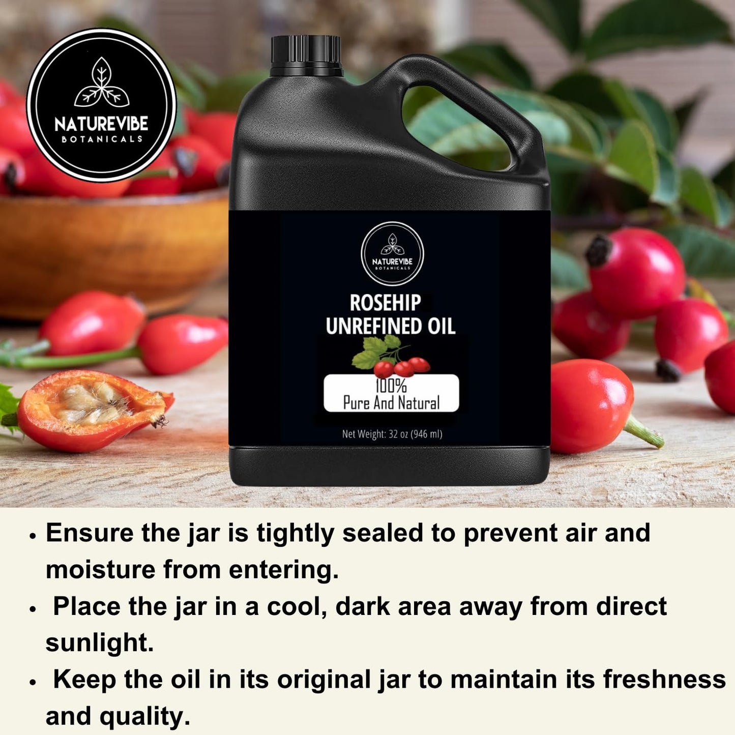Naturevibe Botanicals Rosehip Oil 32 Ounces | 100% Pure and Natural | Great for Skin Care and Hair Care