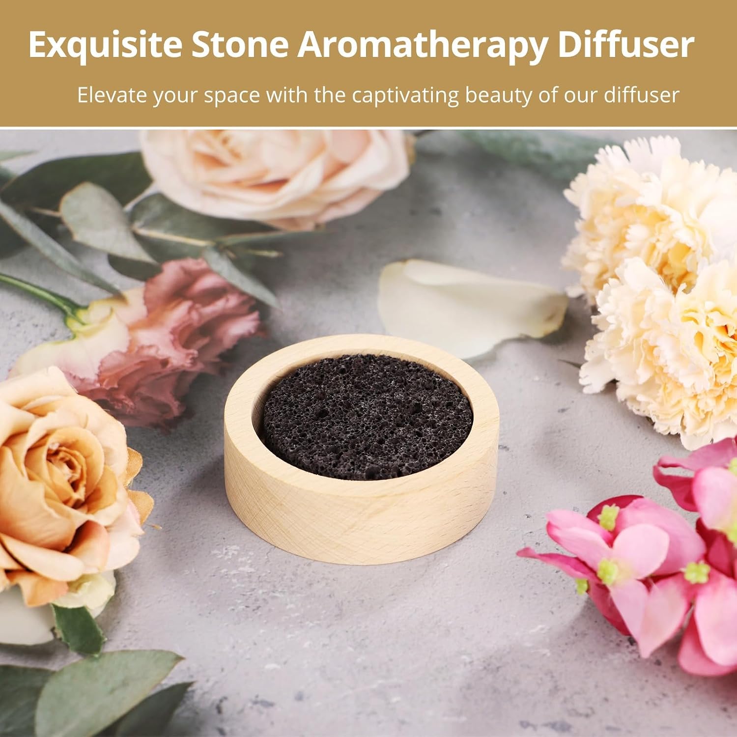 Wood & Lava Rock Essential Oil Diffuser, Black Lava Rock Stone Diffuser, Rock Diffuser with Natural Wood Base, Stone Diffuser for Home, Offices, Cars, Yoga, Sauna, SPA