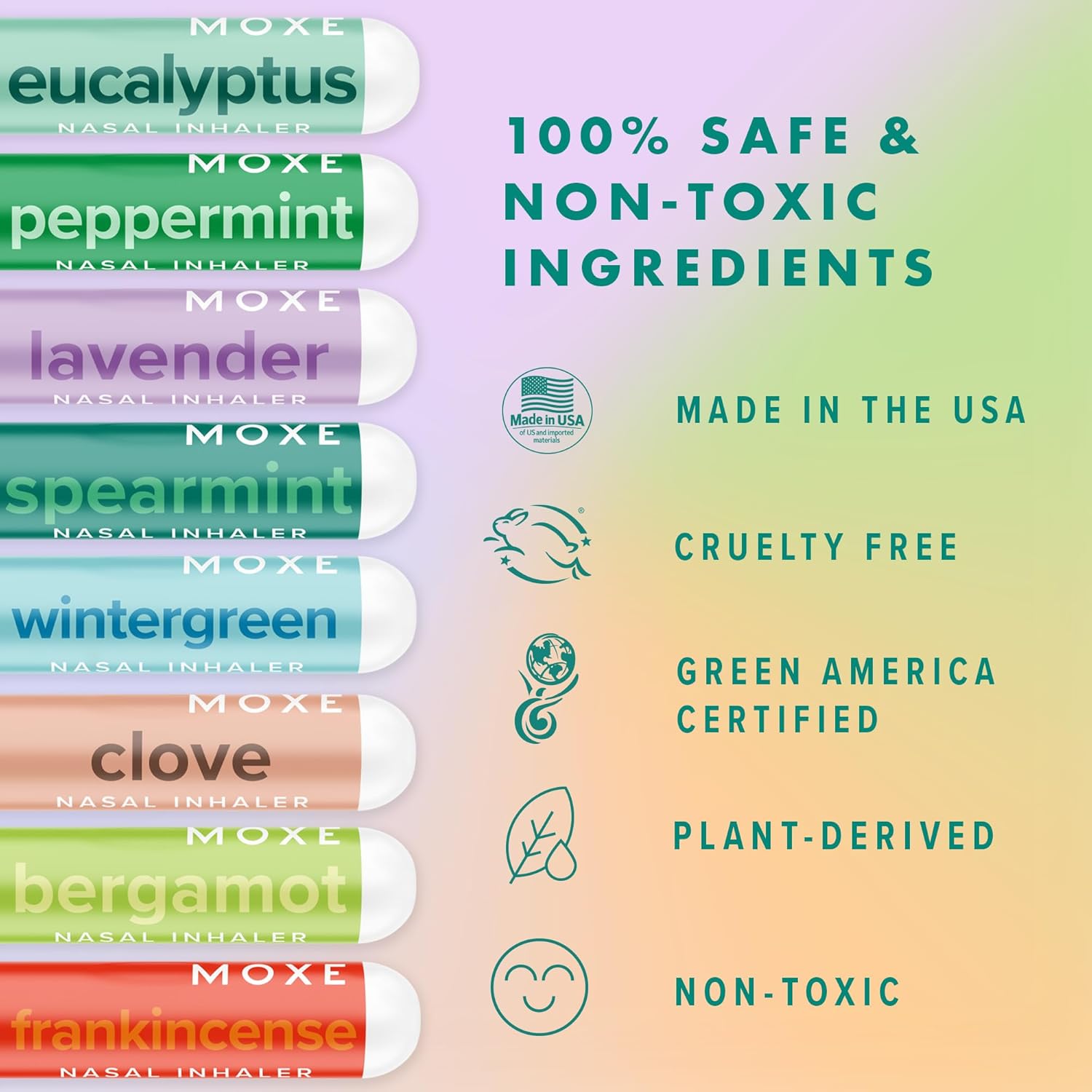 MOXĒ Nasal Inhalers Bundle, 8 Essential Oils, 100% Pure and Undiluted, Therapeutic Grade, No-Mess Portable Aromatherapy, Includes Eucalyptus, Peppermint, Lavender, Wintergreen, Made in USA - Pack of 8