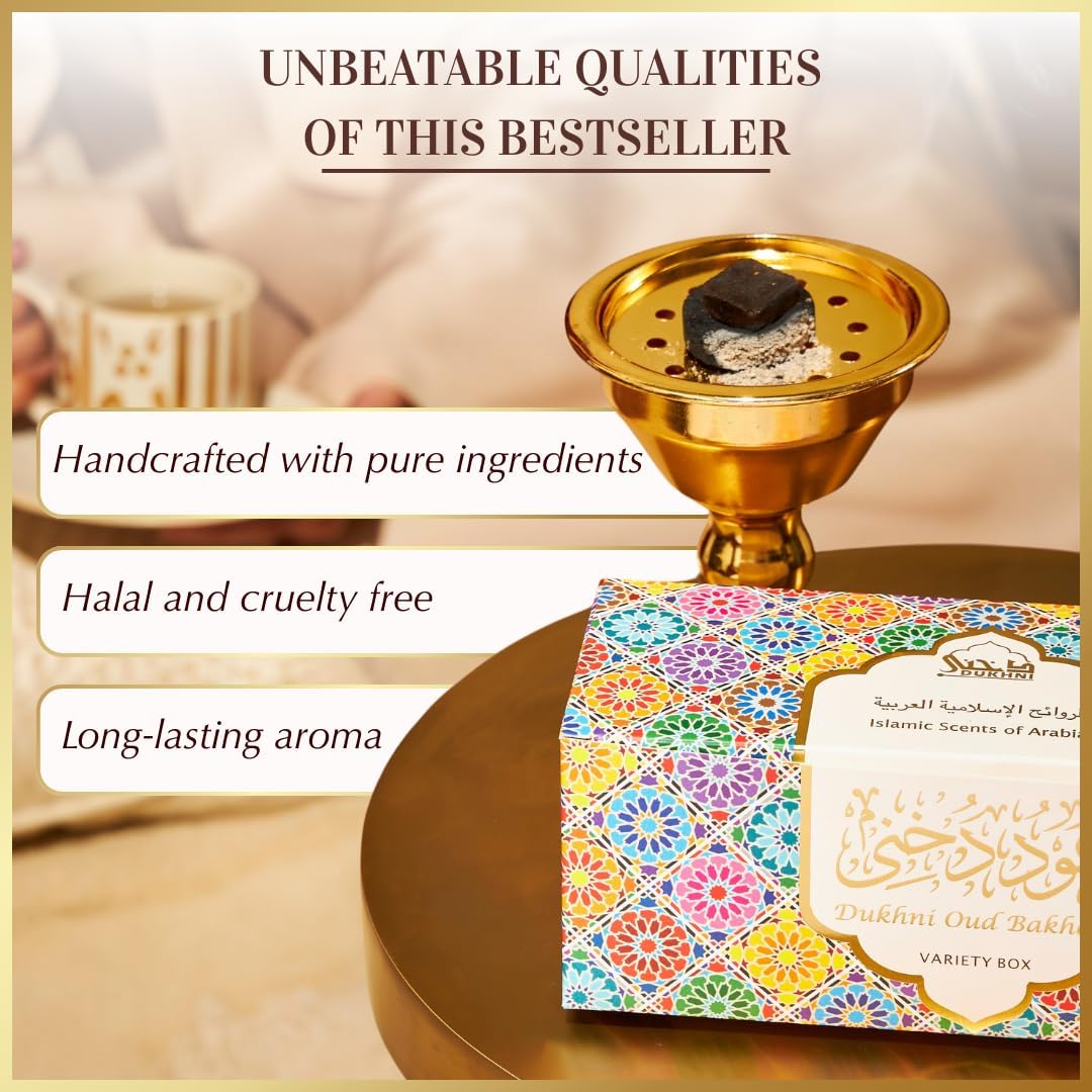 Oud Bakhoor Variety Box by Dukhni | Assorted Box | 30 Pieces Bakhoor | Gift Set & Refill Kit | Arabic Incense | Islamic Gifts, Eid & Ramadan Gift | Luxurious, Long Lasting