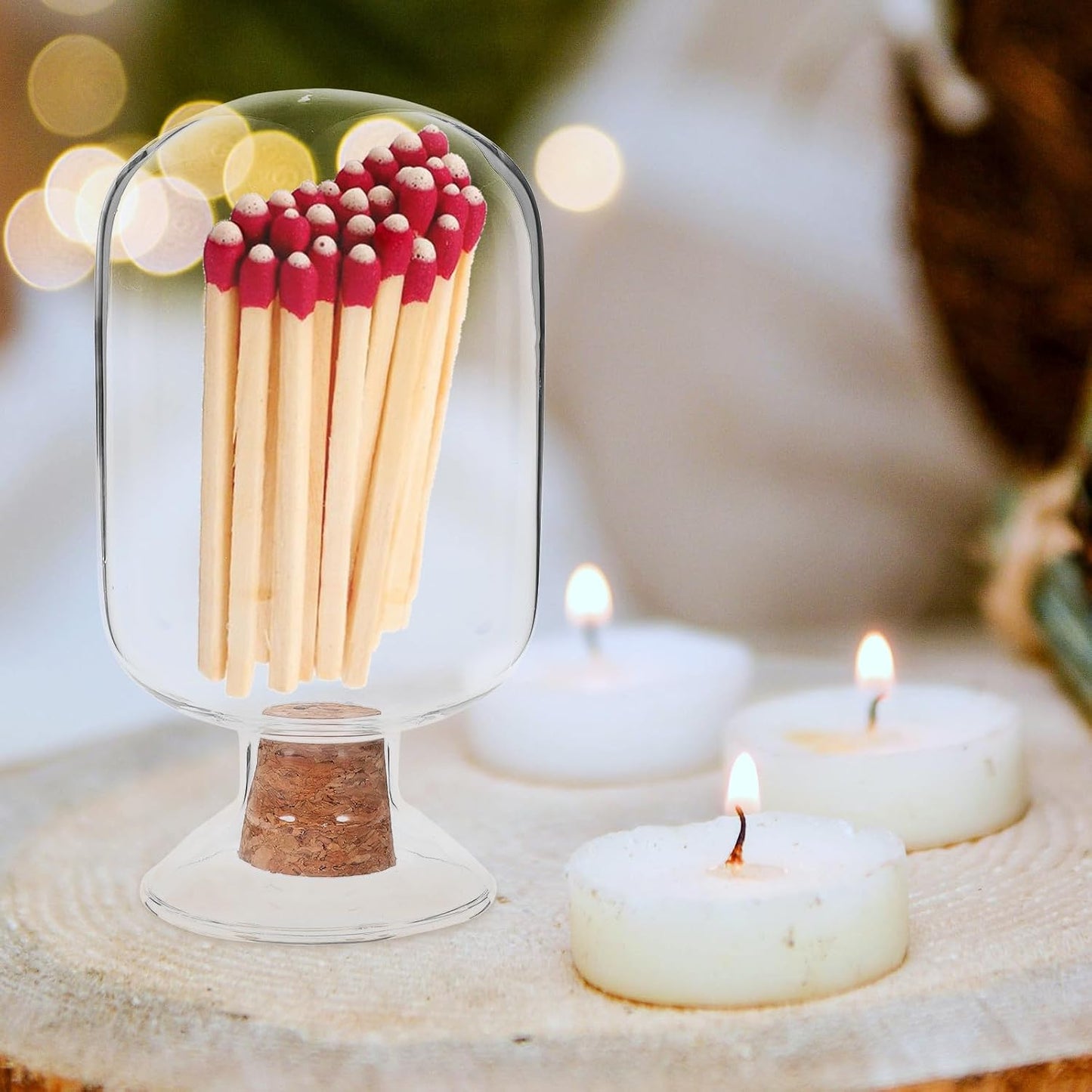 Transparent Glass Match Storage Jar with Cork Stopper Multipurpose Reliable Matchstick Holder for Decorative Display and Practical Use