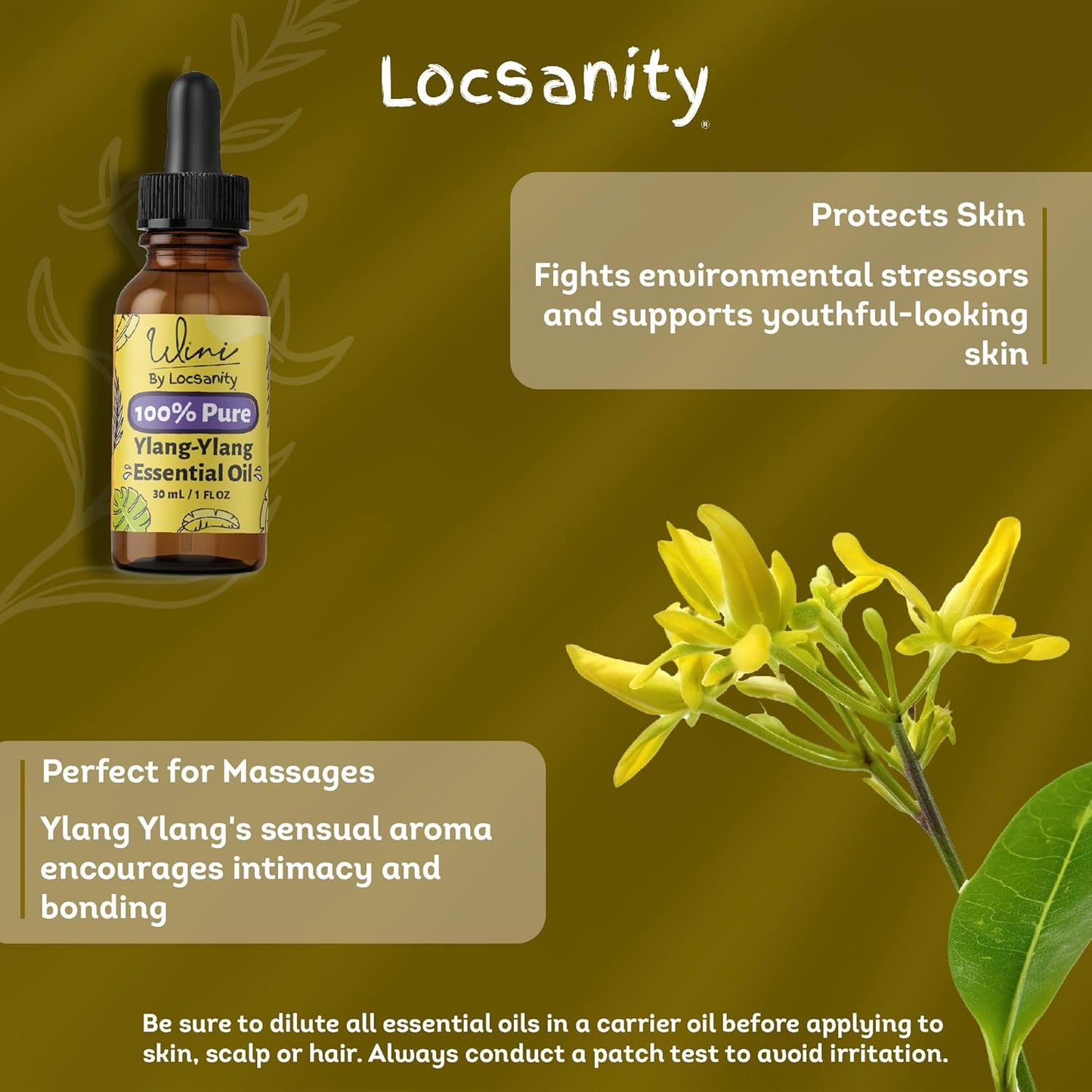 WINI by Locsanity Ylang-Ylang Essential Oil with Glass Dropper | 100% Pure & Natural Ylang-Ylang Diffuser Oil | Premium Grade Essential Oils for Skin Care, Aromatherapy, Hair & Scalp, Massage | 30ml