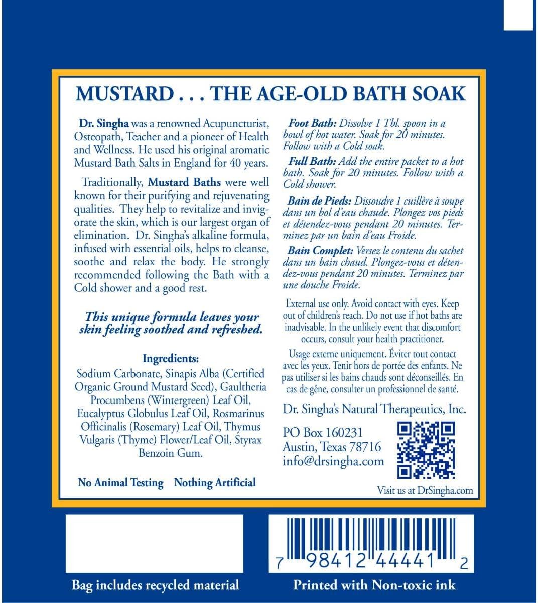 Dr. Singha's Mustard Bath Soak – Aromatherapy Bath Salts with Mustard Seed & Essential Oils for Muscle Relaxation, Stress Relief & Soothing – Epsom Salt Alternative, (2 oz (14 Pack))