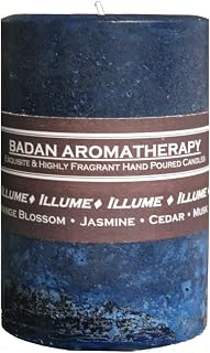 Illume Rustic Pillar Candle - Jasmine Neroli Orange Blossom Amber Scented Handmade - Premium Beeswax Blend (Dark Blue Round 3x4.5)