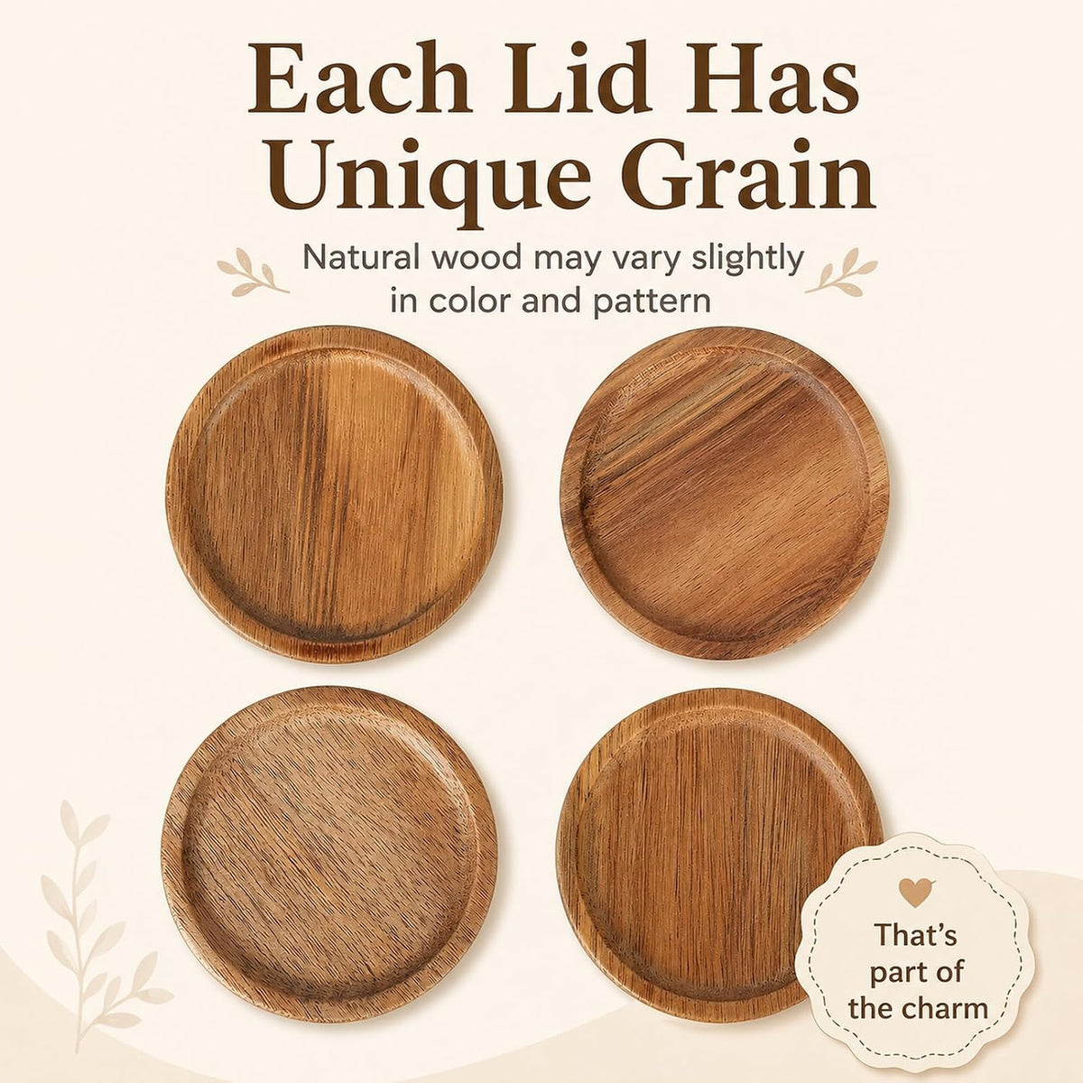 6 Pack Mason Jar Lids, Regular Mouth Mason Jar Lids, Wooden Storage Lids