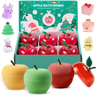 Christmas Bath Bombs for Kids Apple Bath Bombs with Christmas Luminous Mini Resin Toys Inside Christmas Toys All Natural Bath Bomb Christmas Gifts Kids Skin Care Bathbombs