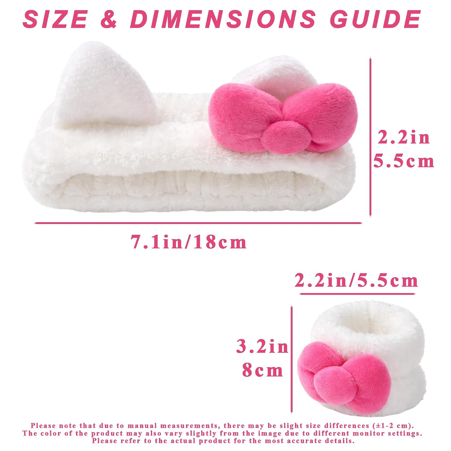 Cat Bow Makeup Headband for Skincare, 3 Pack Cute Spa Makeup Headband Set for Women, Cat Ear Bow Washing Face Headbands with Wristbands