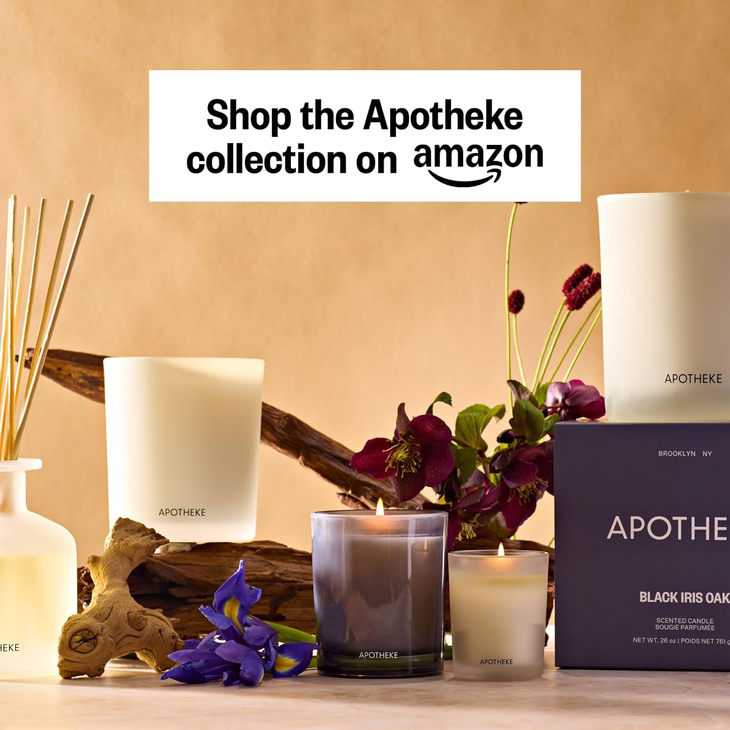Apotheke 3-Wick Scented Candles for Home, Black Iris Oak - 26 oz Soy Wax Aromatherapy Jar Candle Gift for Women & Men with Perfume-Grade Essential Oils - Black Pepper, Cinnamon, Musk & Violet