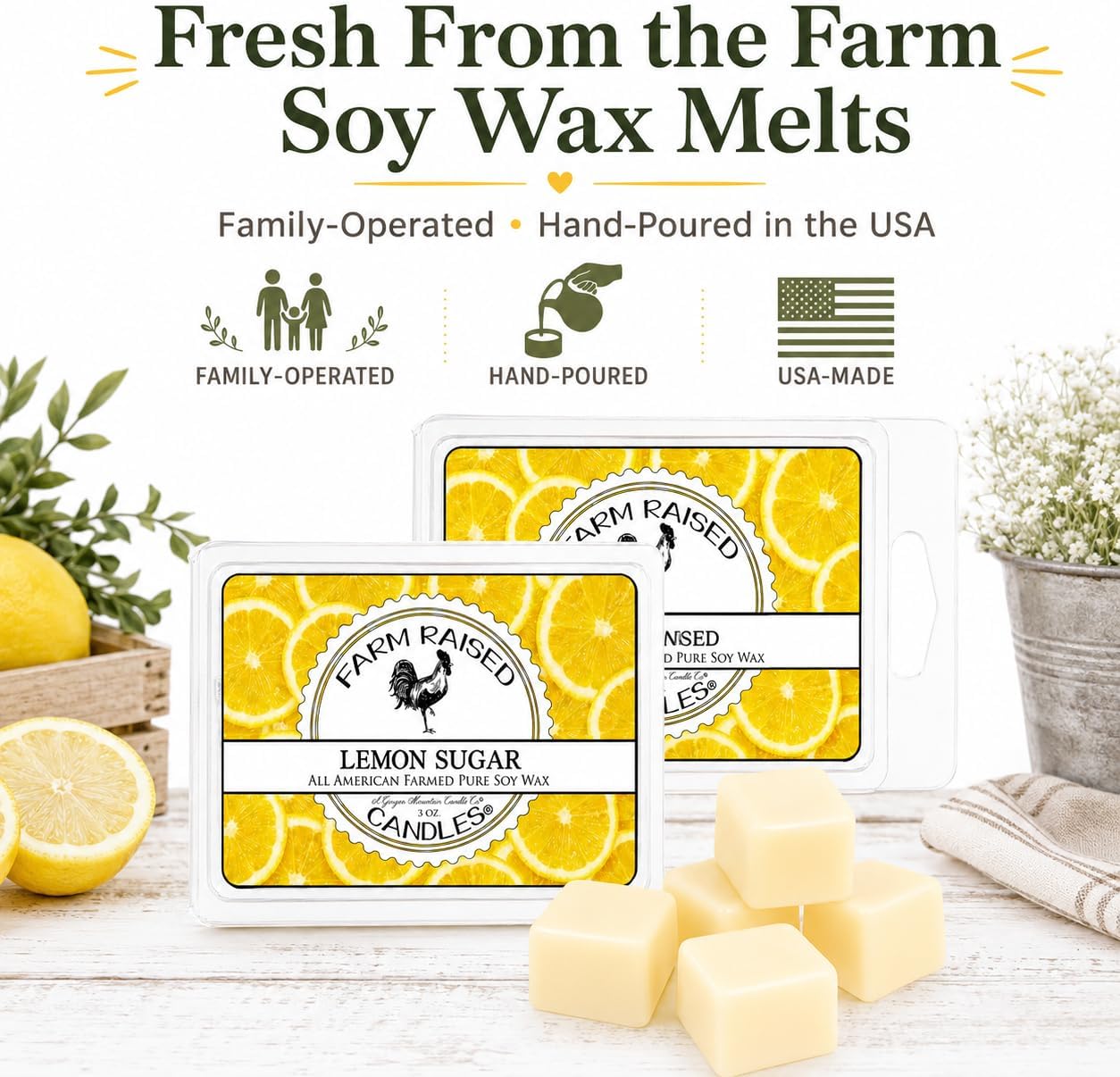 Lemon Sugar - USA Made Soy Wax Melts, 2 Pack, 6 oz