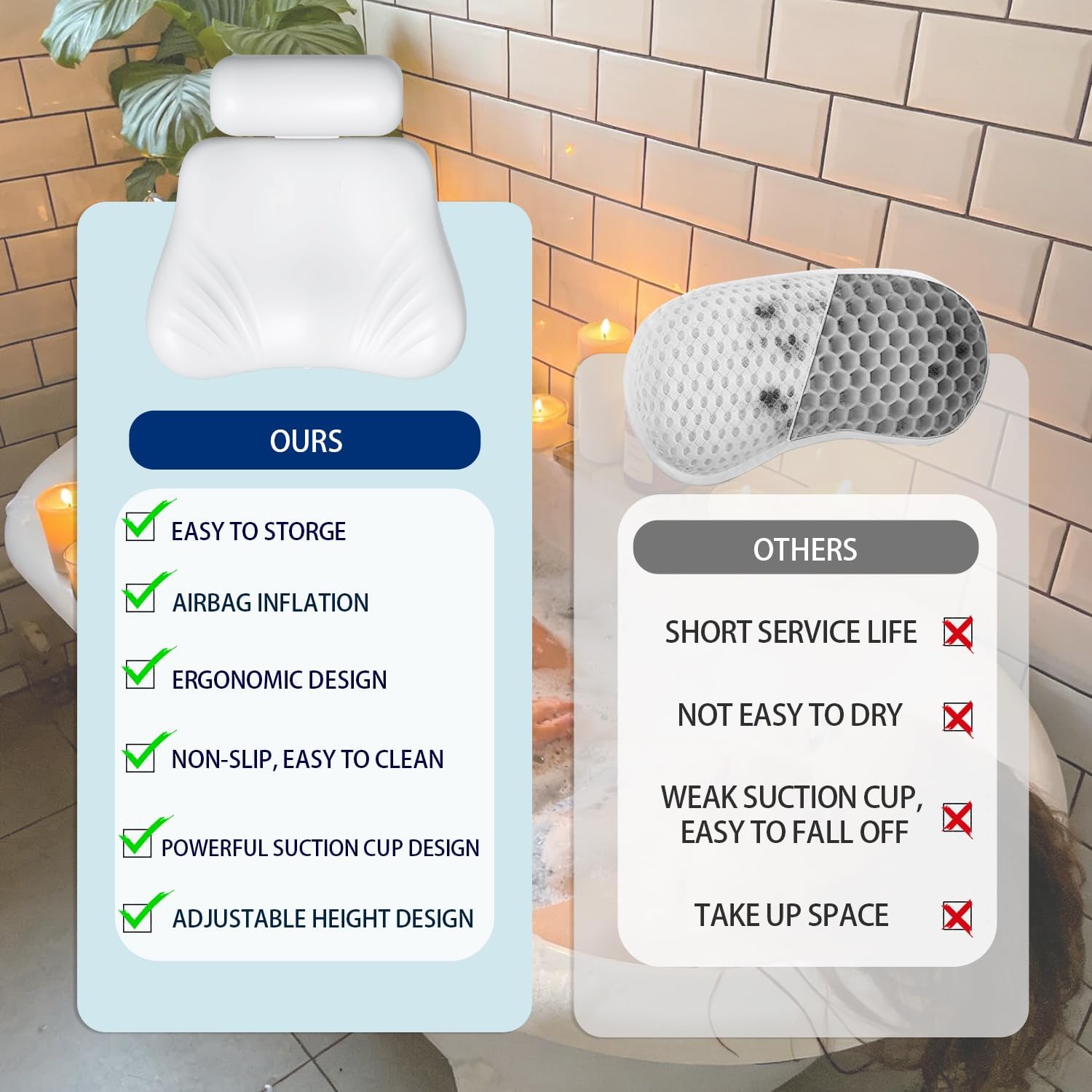 4D Silicone Bath Pillow for Tub, Upgraded Adjustable Bathtub Pillow Head Neck Back Support with Suction Cups, Quick-Dry and Non-Slip Bath Pillow Luxury Bathtub Pillow, Spa Gifts for Women, Mom (White)