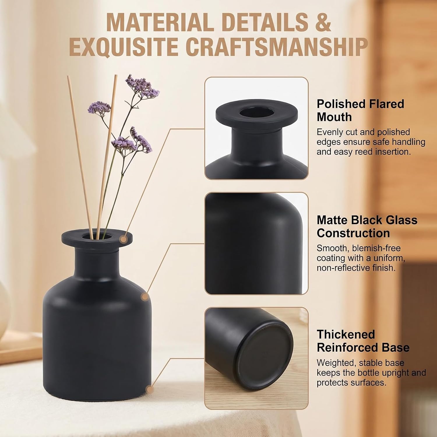 ericotry 1PCS 150ml/5oz Glass Diffuser Bottle Jars Pot Empty Refillable Exquisite Essential Oils Container for DIY Reed Diffuser Sticks Sets Crafts Decor Essential Oil Diffuser (Black)