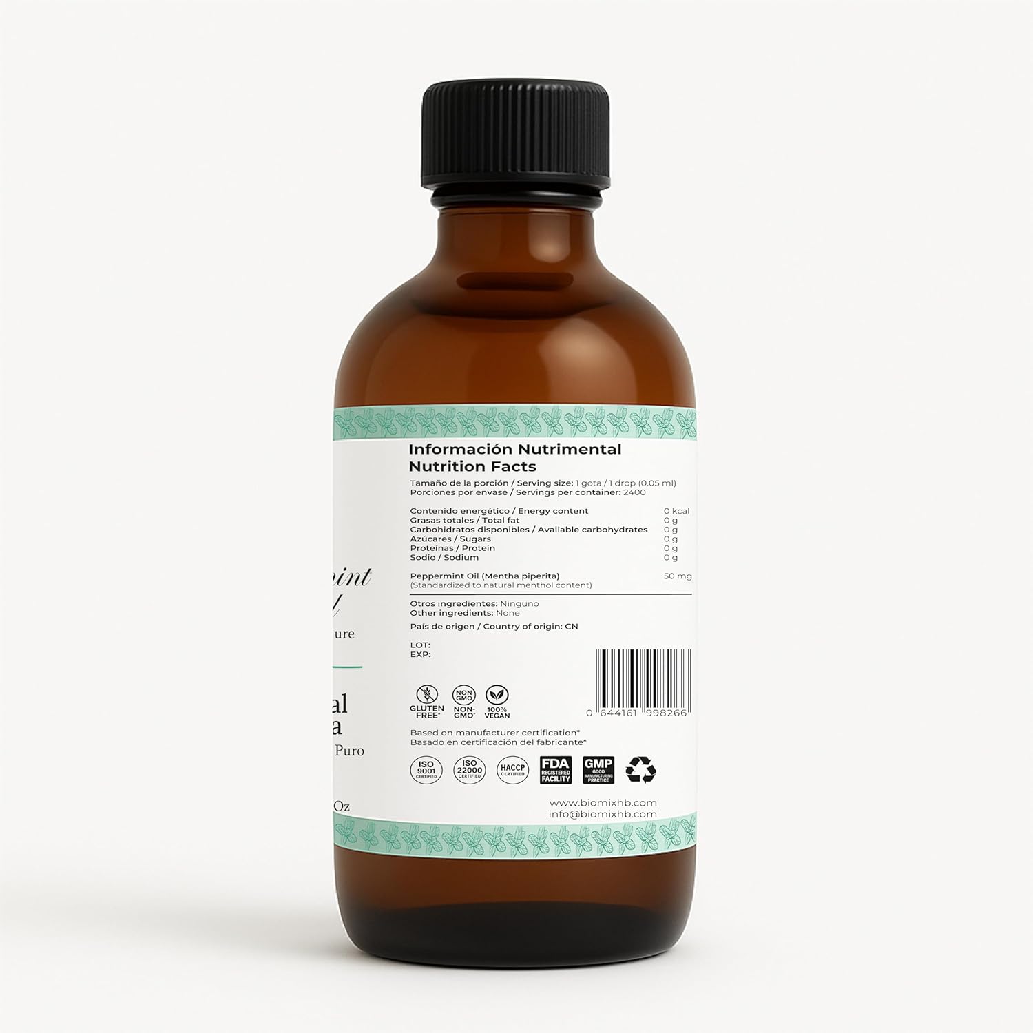 100% Pure Peppermint Essential Oil Food Grade & Therapeutic– Steam Distilled – Aromatherapy, Massage, Scalp & Skin Care – Vegan, Non-GMO, Amber Bottle, 2400 Drops - 120 ML