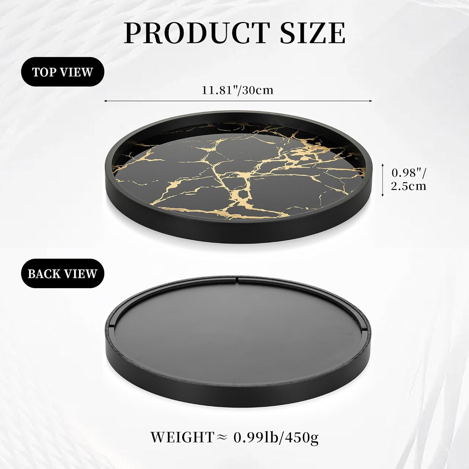 Hanobe Decorative Tray for Home Decor: Black Imitation Marble Round Serving Tray 11.8" Modern Coffee Table Centerpiece for Display Bar Table Living Room Entryway Kitchen Corner