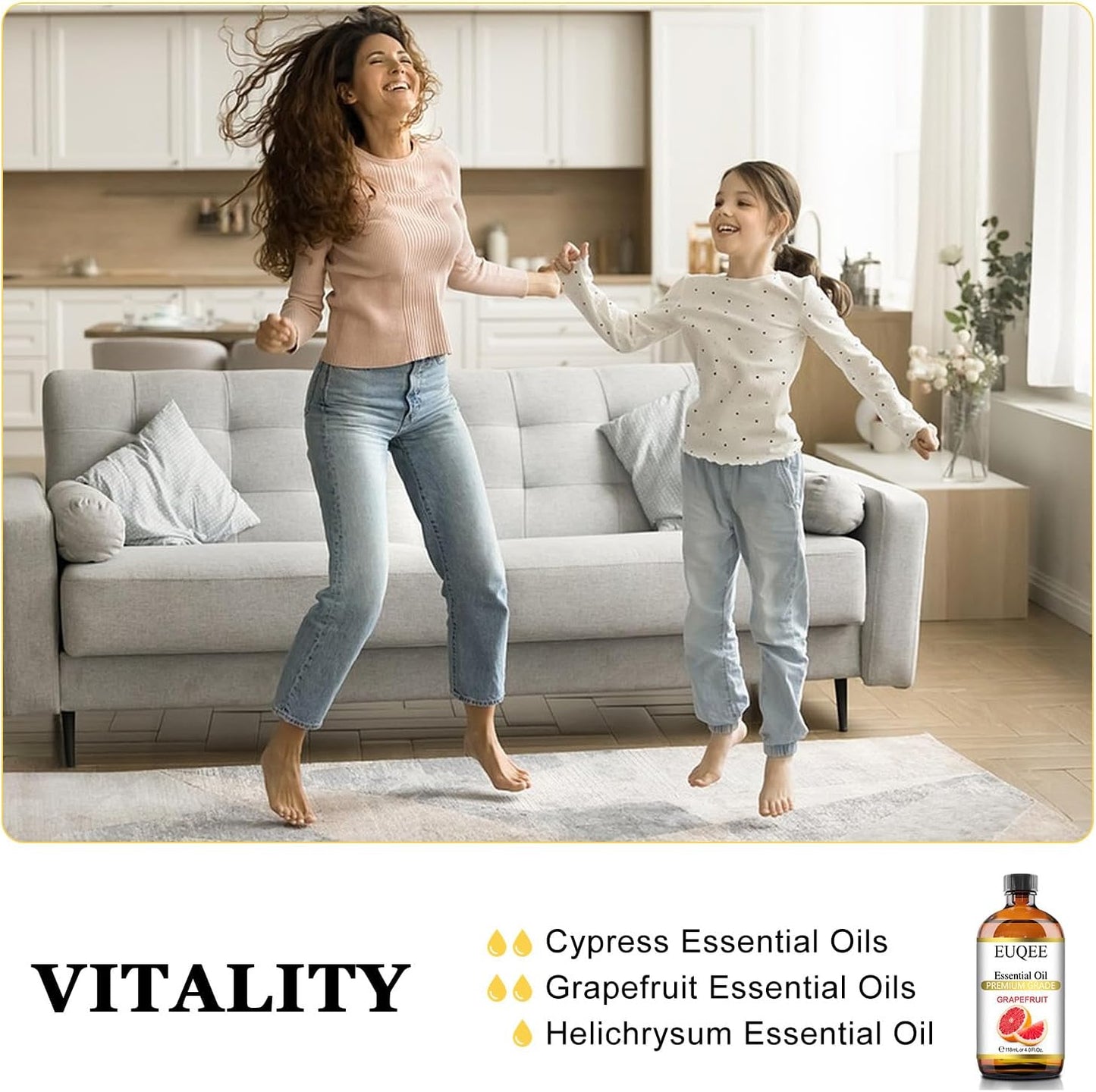 EUQEE Grapefruit Essential Oil 118mL Pure Grapefruit Oil, Large Capacity Essential Oil with Glass Dropper for Diffuser, Aromatheraphy, DIY Soap (4fl.oz)