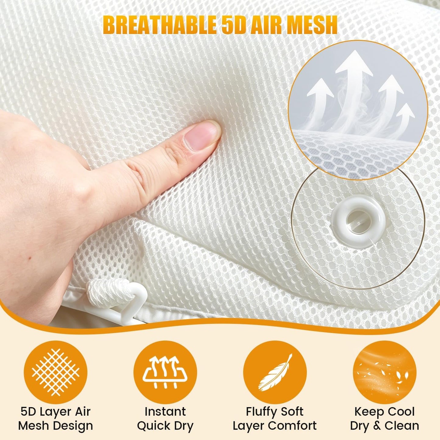 Bath Pillow for Tub, Ergonomic Neck Support Spa Bath Cushion | 4D Hollow Air Mesh,Quick-Dry & Breathable,ergonomic head neck support,6 heavy-duty suction cups for home spa tub soak