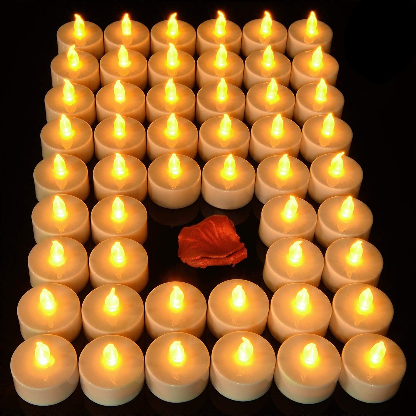 Lasts 2X Longer Flameless Tealight Candles [50 Pack, Batteries Included], Realistic Tea Lights Candles, Flickering Bright Tealights, Battery Operated Unscented Candles