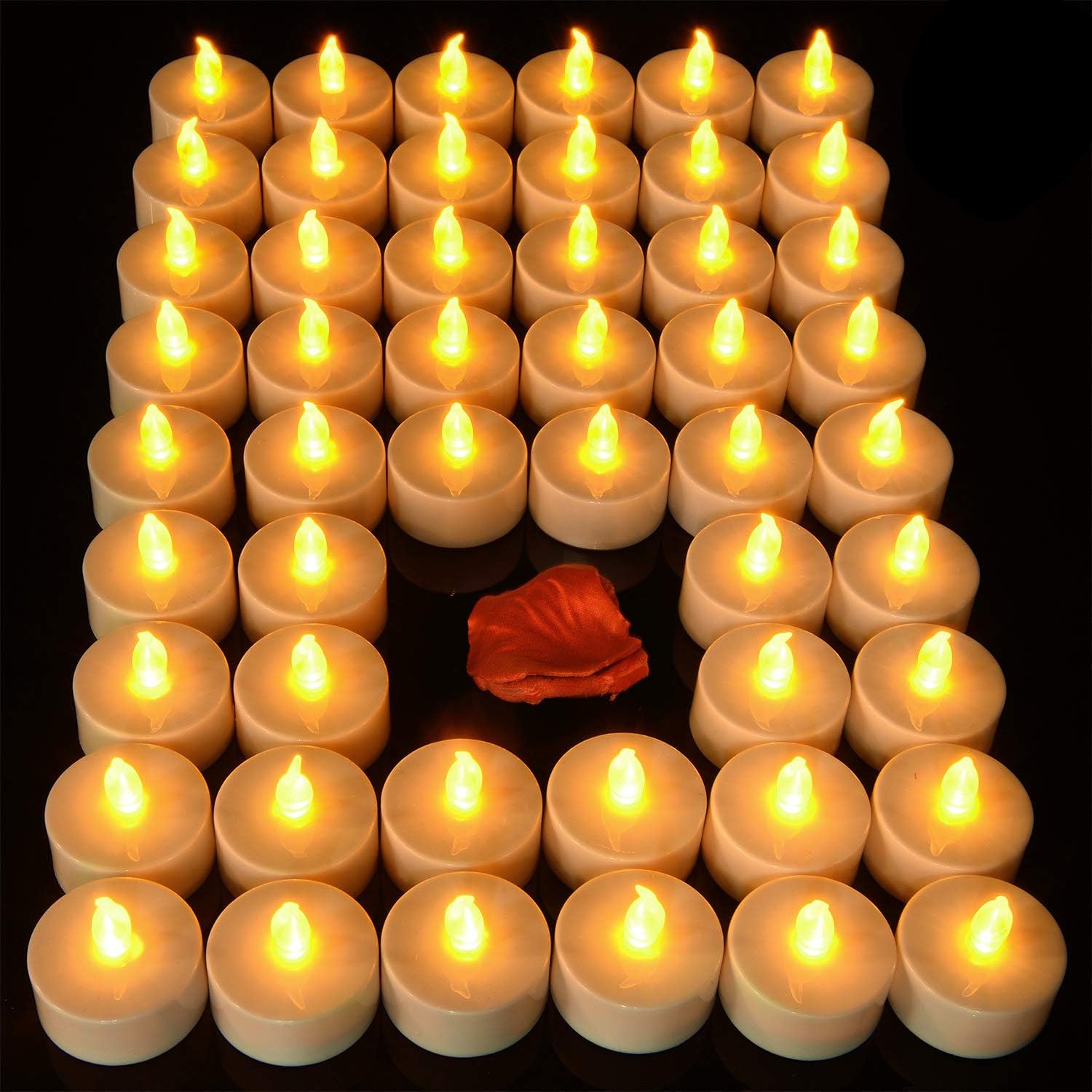 Lasts 2X Longer Flameless Tealight Candles [50 Pack, Batteries Included], Realistic Tea Lights Candles, Flickering Bright Tealights, Battery Operated Unscented Candles