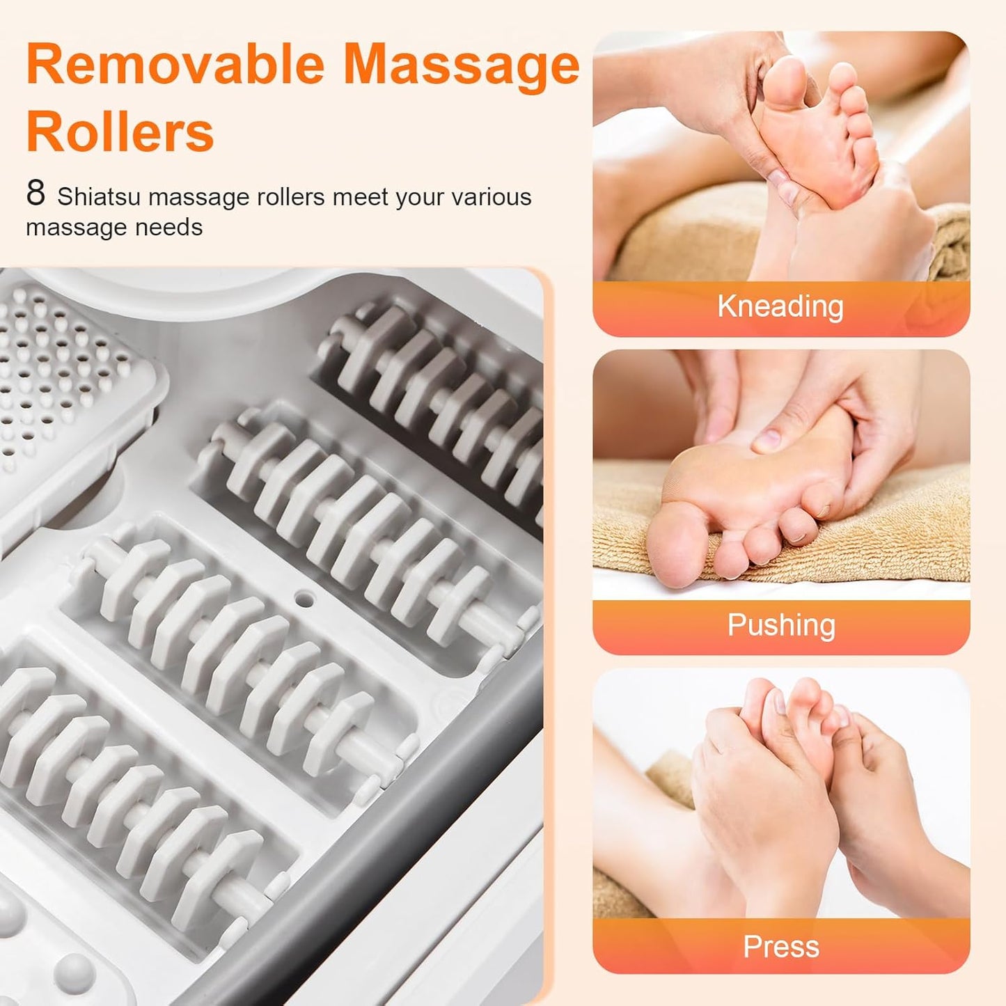 Collapsible Foot Spa Bath Massager with Heat, Bubble, Foot Soaking Tub with Handles, Foot Pedicure Kit, Temperature Control, Massage Rollers, Collapsible Bucket for Cleaning