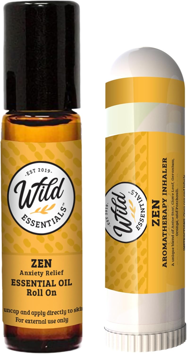 Zen Essential Oil 2-Pack – Roll-On & Inhaler for Relaxation, Meditation & Yoga | Wild Essentials Aromatherapy Blend
