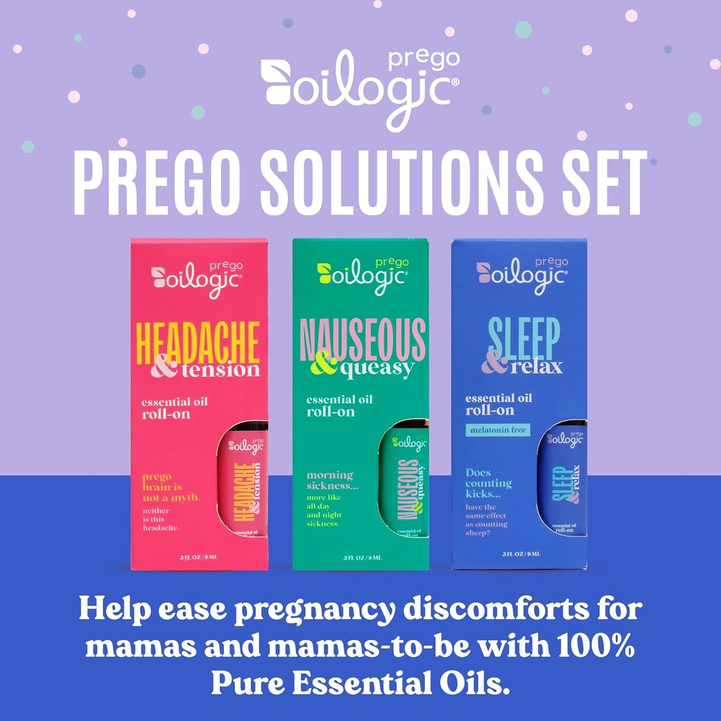 Oilogic Roll-On Essential Oils Set for Pregnant Women - 100% Pure Essential Oil Roller for Pregnancy - Sleep, Comfort, & Wellness Blends Safe for Pregnant Moms, 0.3 Fl Oz (Pack of 3)