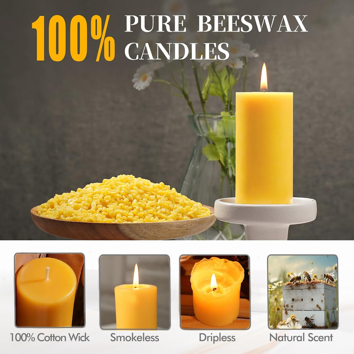 2 Pack Beeswax Pillar Candles