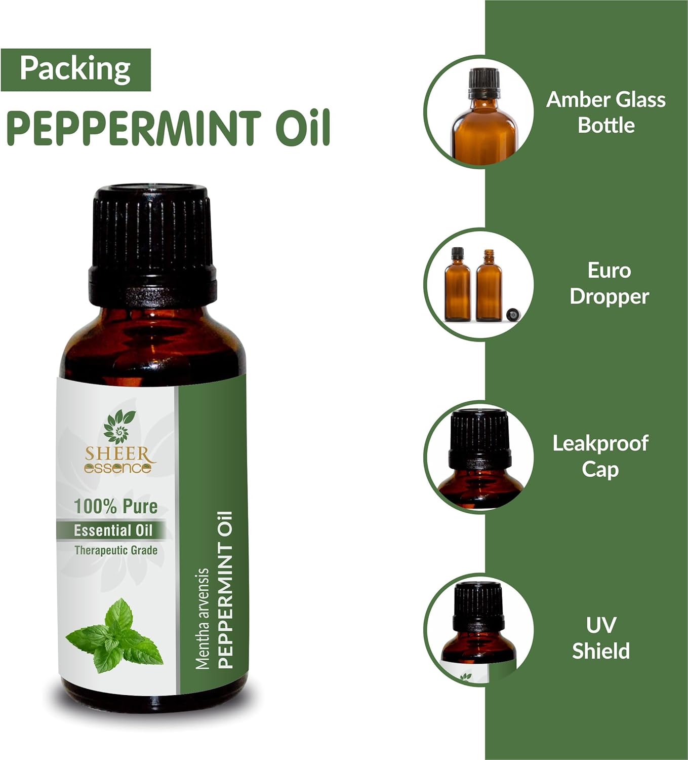 Peppermint Oil 15 ML (0.51 Fl.OZ) | 100% Pure Natural Undiluted Uncut Therapeutic Grade Mentha Arvensis Essential Oil