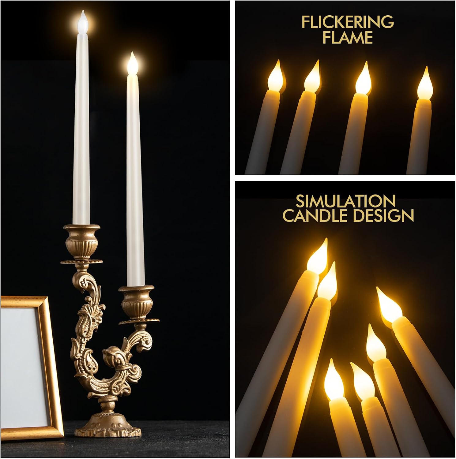 48pcs Flameless Flickering LED Taper Candles Bulk Battery Operated Candles for Christmas Halloween Birthday Wedding Party, (Ivory, 11 inch, 48pcs)
