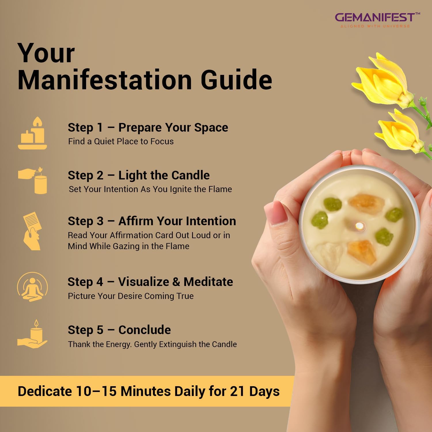 Ylang Ylang Manifestation Crystals Candle, Soy Candles for Home Scented Positivity Gifts, Valentine's Gift for Her/Him, Women's Thoughtful Meditation Gift