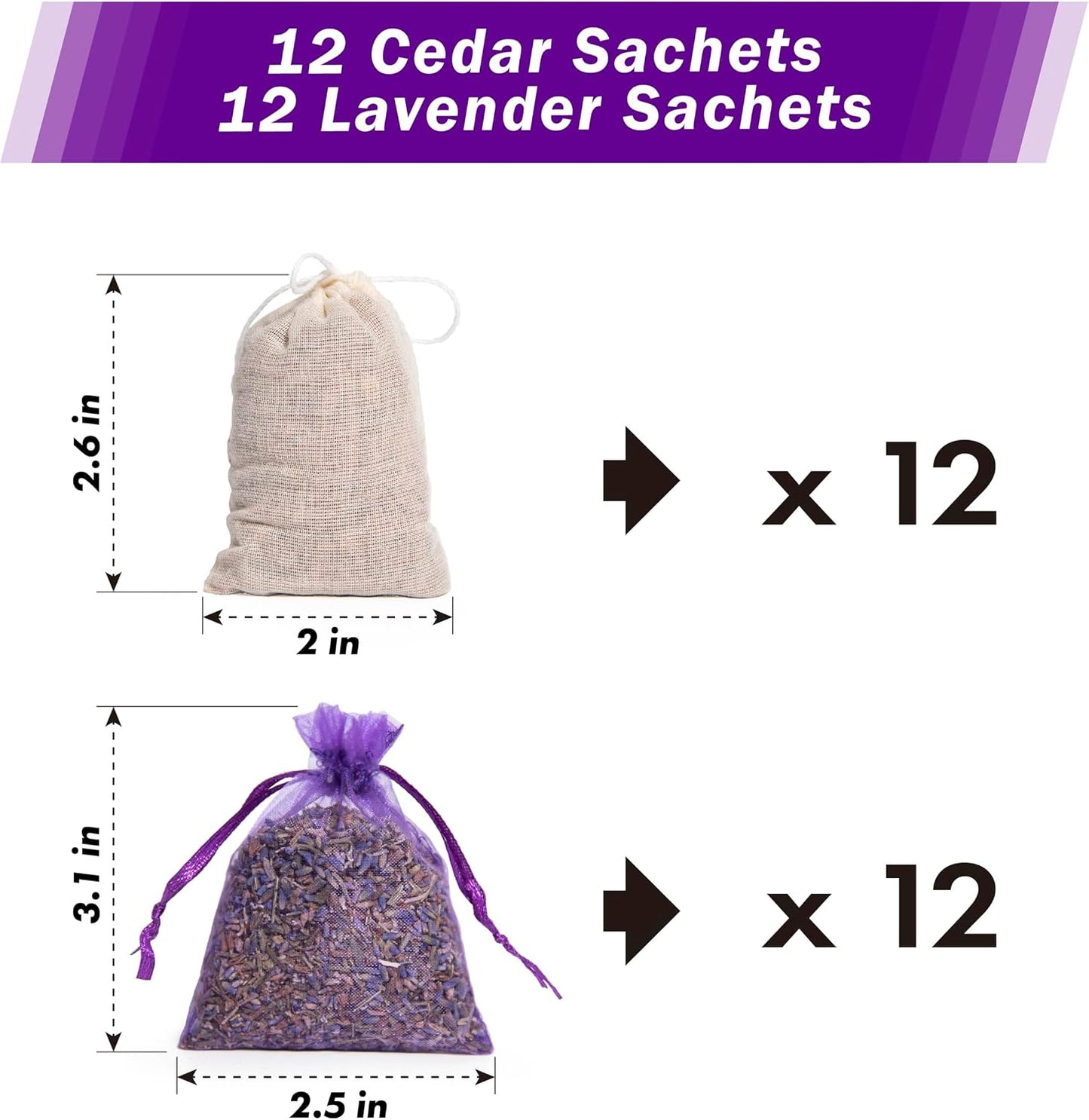 Lavande Sur Terre Pack of 24 Cedar Chips and Lavender Sachets (12 Lavender, 12 Cedar) - Home Fragrance Sachet for Drawers and Closets, LV-F-LC-1