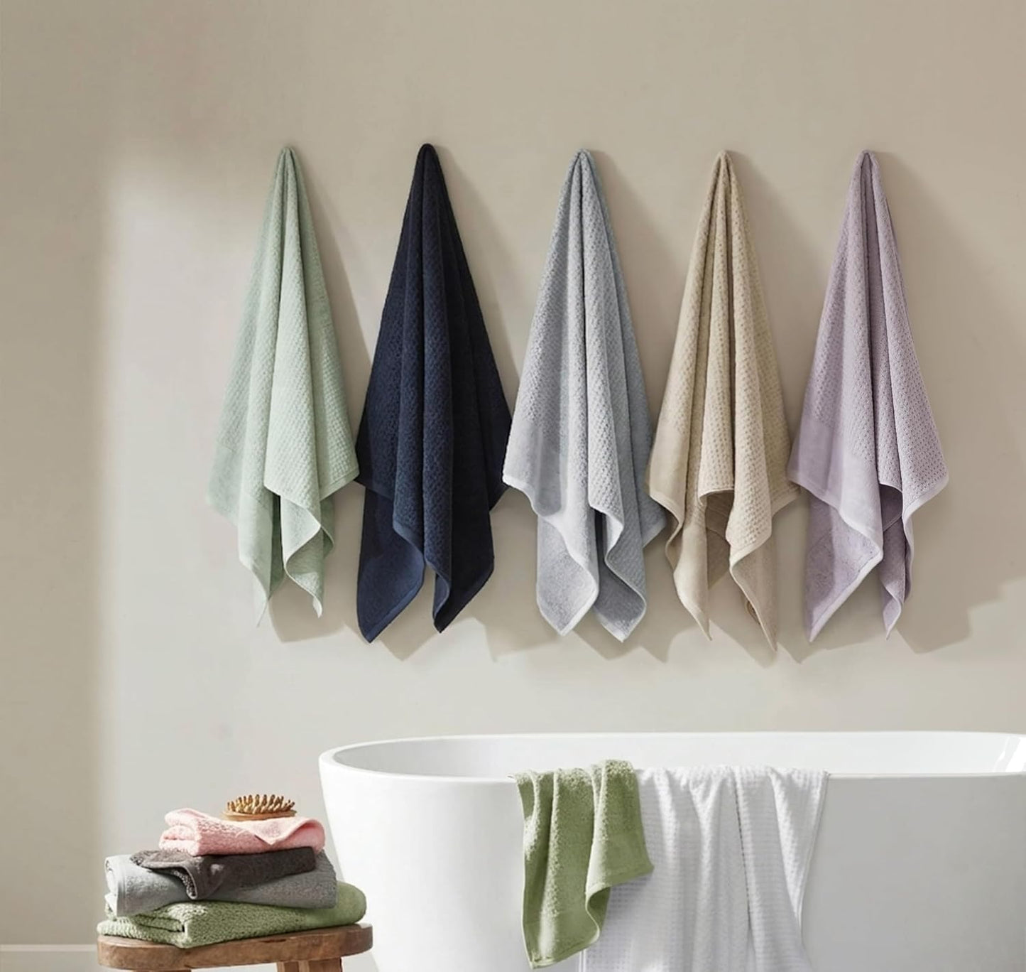 Madison Park Spa Waffle 100% Cotton Luxurious Towel Set, Premium Texture Waffle Weave, Highly Absorbent, Quick Dry, Hotel & Spa Quality Wash Clothes for Bathroom, Assorted Sizes, Natural 6 Piece