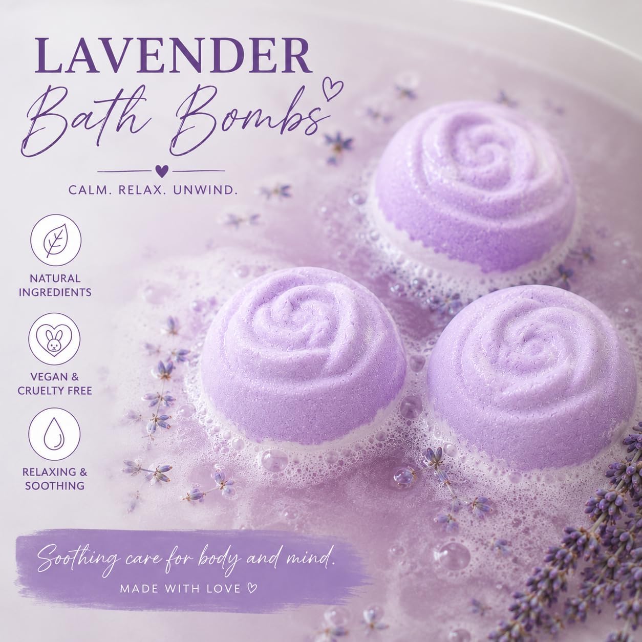 EvolutionUSA Lavender Dreams Bath Bombs for Women, 12 Organic Flower Bath Bombs, Soft Lavender Bath Bombs, Womens Bath Bombs Gift, Lush Bath Bombs for Girls, Relaxing Bathbombs, Bath Balls
