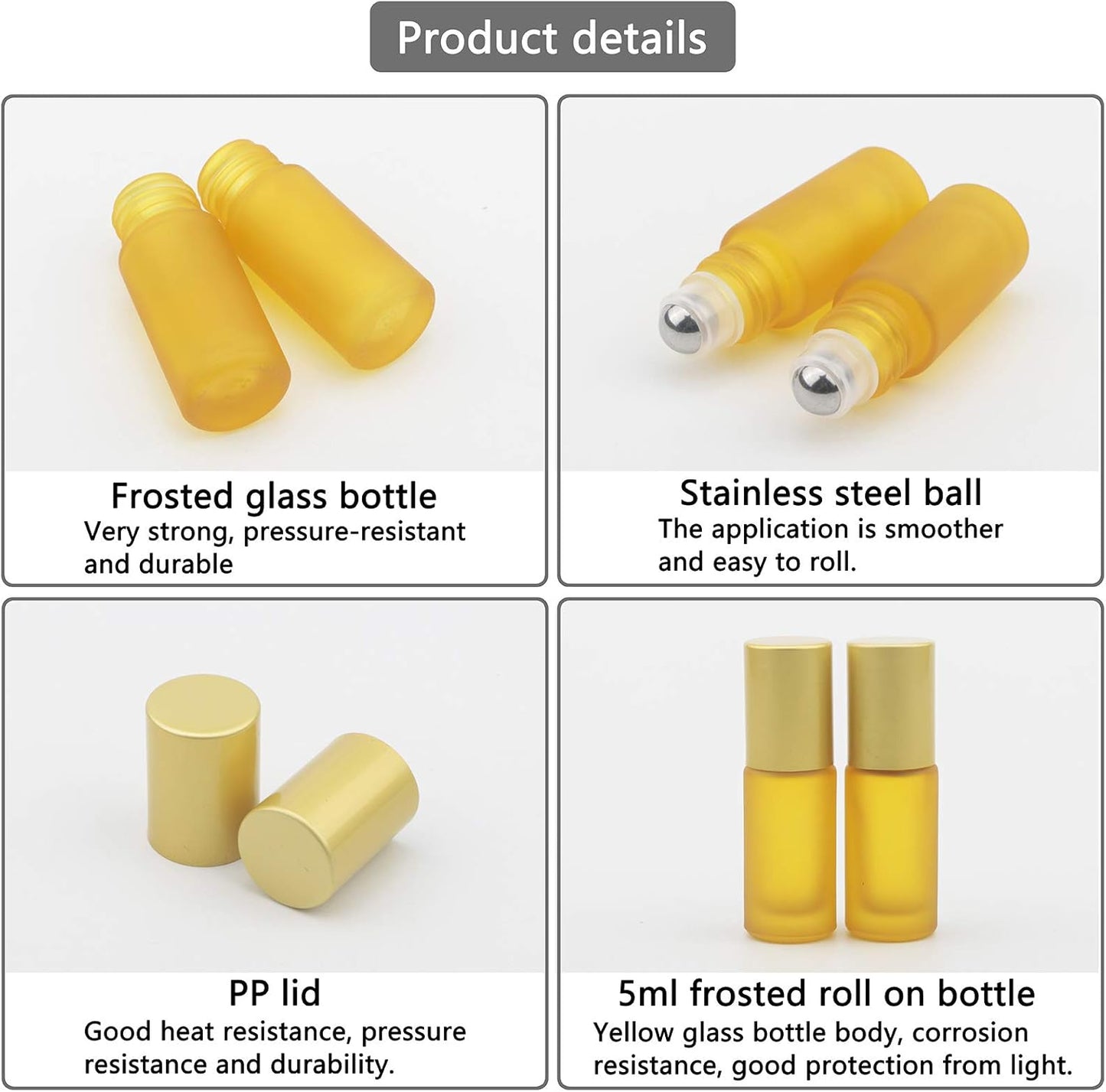 Kesell 5ml Roller Bottles for Essential Oil - Stainless Steel Roller Ball, Mini Glass Roll-On Bottle Empty Refillable Glass Container with Funnel for Aromatherapy Perfume Cosmetic, Pack of 10