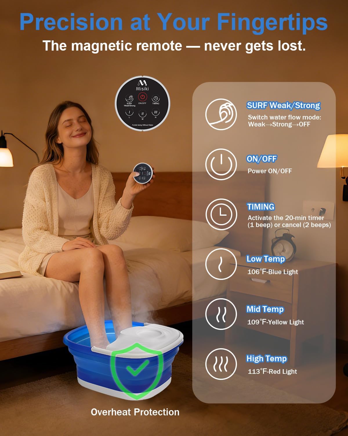 Collapsible Foot Spa Bath with Heat, Remote Control & 16 Massage Rollers, Fast Heating Pedicure Tub for Relaxing Tired Feet, Foot Soaker with Surf & Red Light, Fits Men Size 12 (Royal Blue)